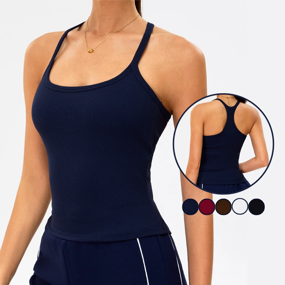 Custom logo Gym Shirt Casual Running Yoga Padded Sports Bra Tops Slim Fit Ribbed Racerback Gym Fitness Tank Top for Women