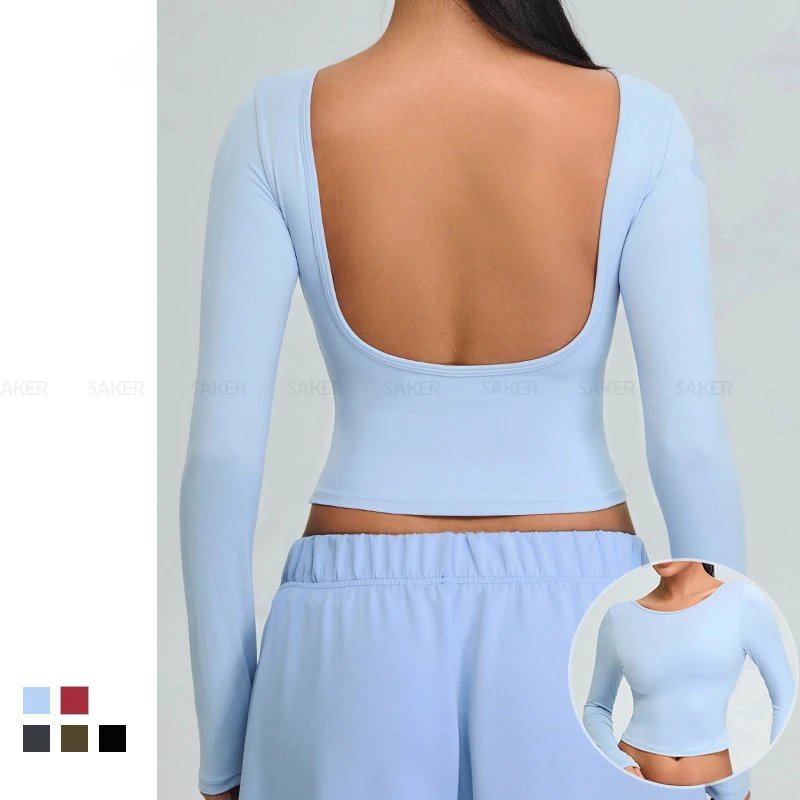 Breathable High Quality Long Sleeve Scoop Back Slim Fit Yoga Top Fitness Sportswear Workout Nude Soft Gym T Shirts for Women