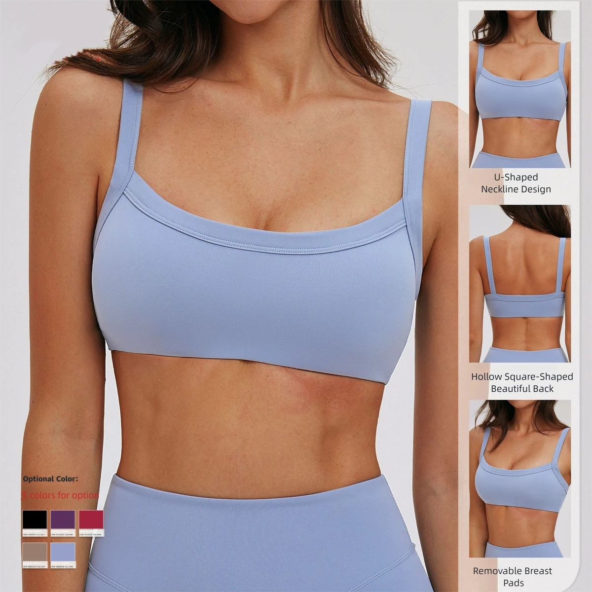Breathable High-Waist Running Fitness Yoga Leggings Set Women's Reversible U-neck Design High-Support Sports Bra