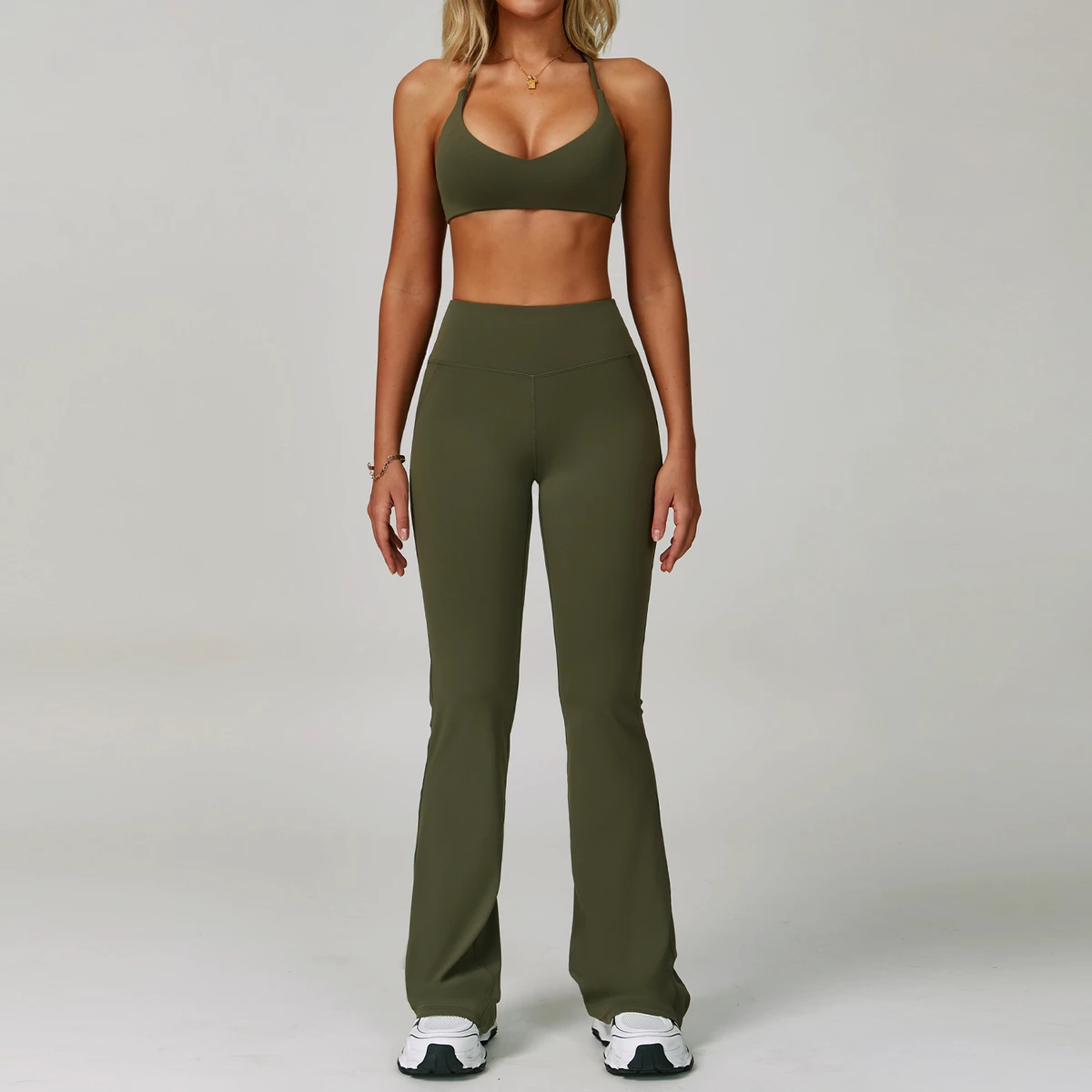YanRuo Solid Cross Bra Corset Breathable Lightweight Elastic Waist Tight Quick-drying Trousers Women's Yoga Set