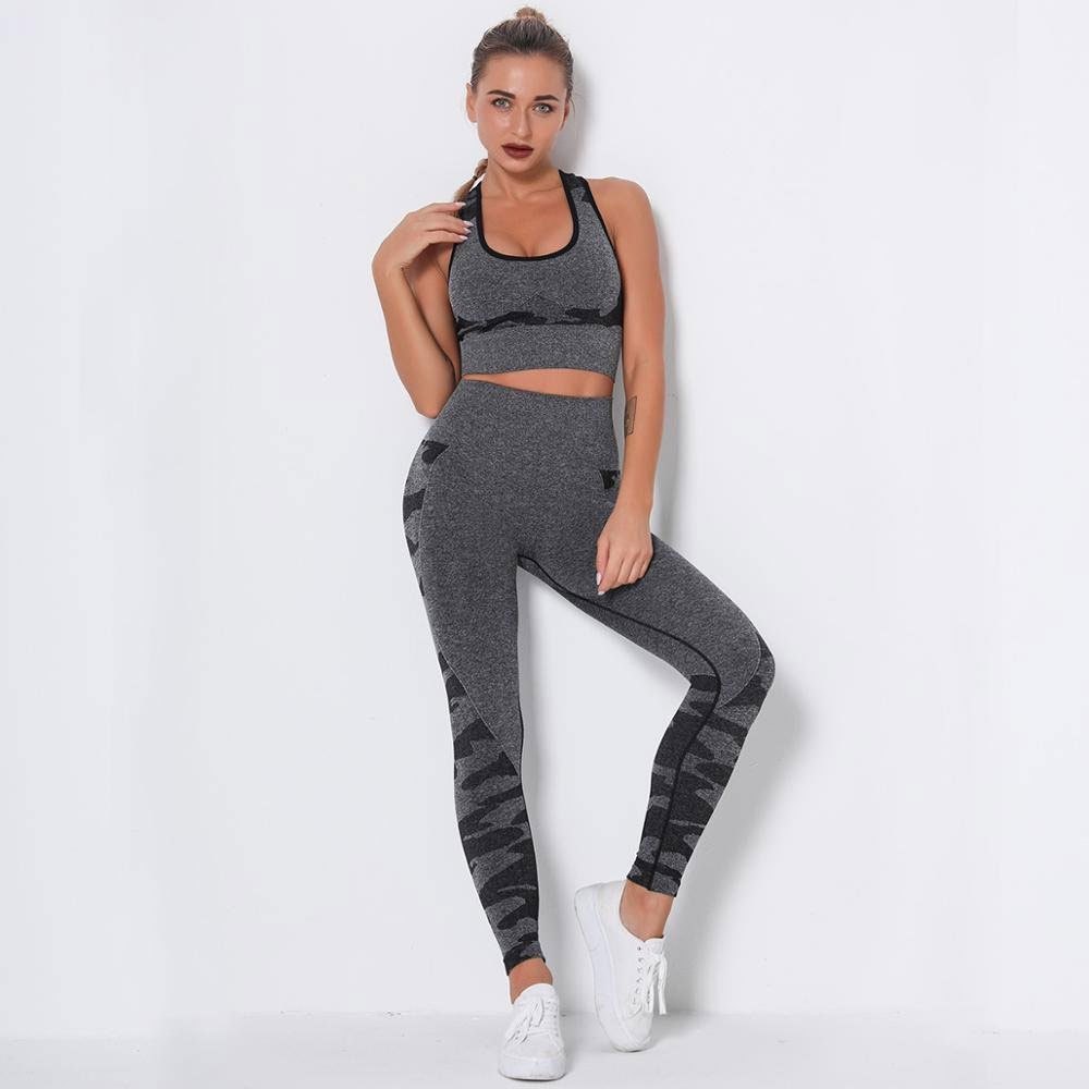 High Quality Solid Women Yoga Set Breathable Quick Dry 2-Piece Stylish Customizable Front Adjustable Straps Elastic Waist