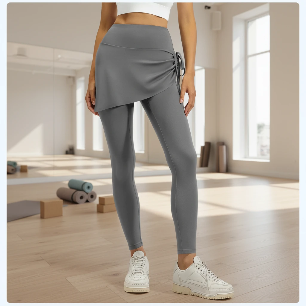 Two Pairs High Elastic Waist Pleated Yoga Skirt Pants for Women Slimming Anti-Embarrassment Exercise Fitness Full-Length Quick