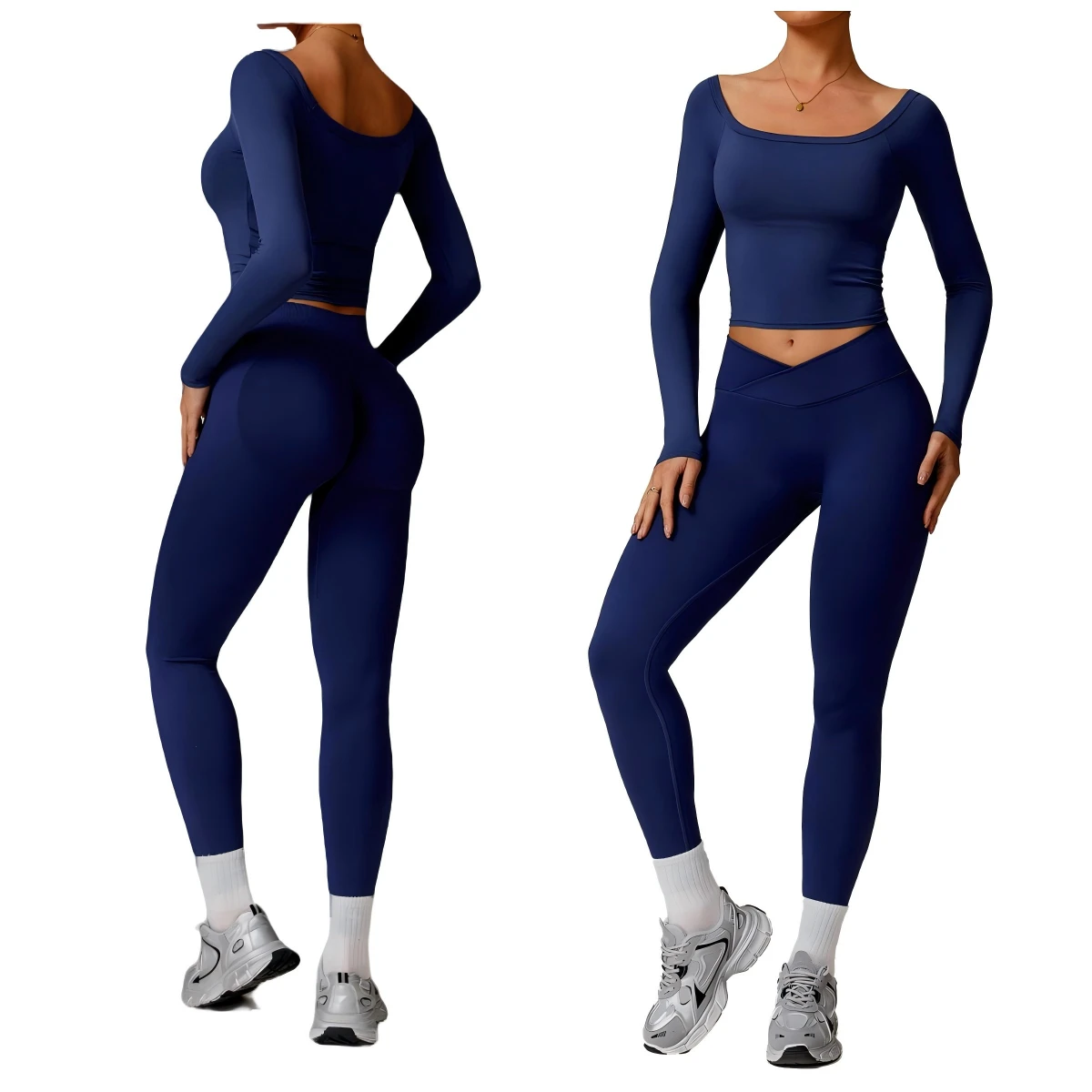 Two Pieces Fitness Yoga Suit Active Wear Long Sleeves Top and Leggings Set Custom Gym Sexy Yoga Sets