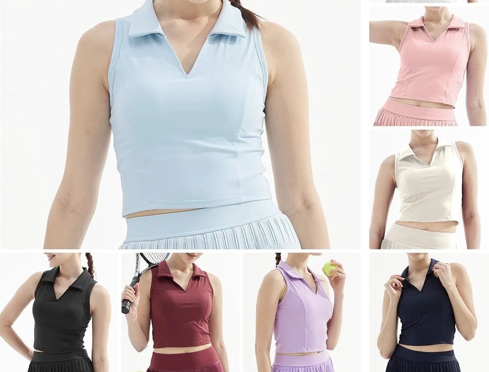 Women's Lightweight Nylon Spandex Breathable Sleeveless Sports Yoga Crop Top Polo Collar-for Tennis Yoga Fitness Top