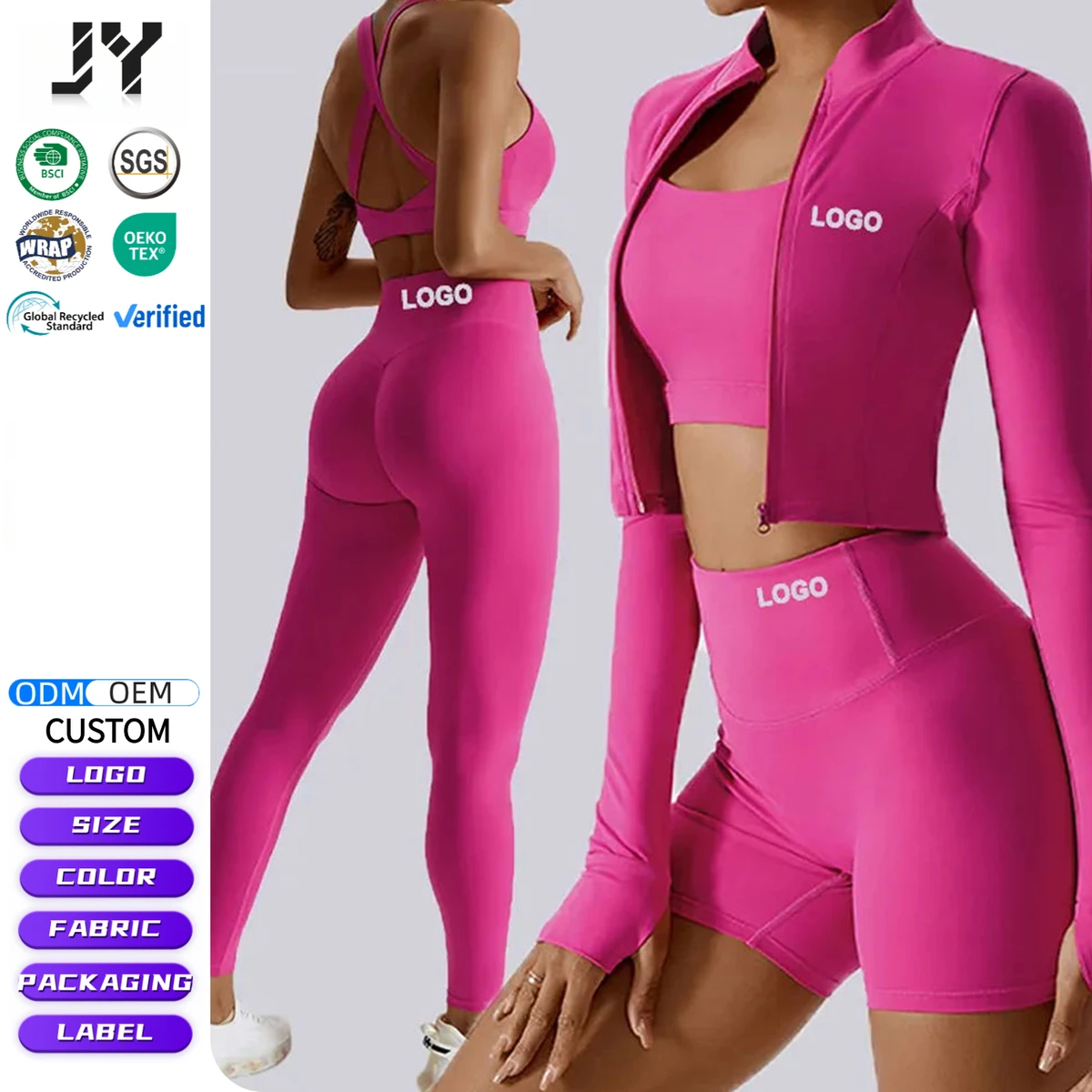Joyyoung Wholesale Gym Fitness Long Sleeve Jacket Leggings Sports Suits Women Seamless Fitness Yoga Set Print Breathable Waist