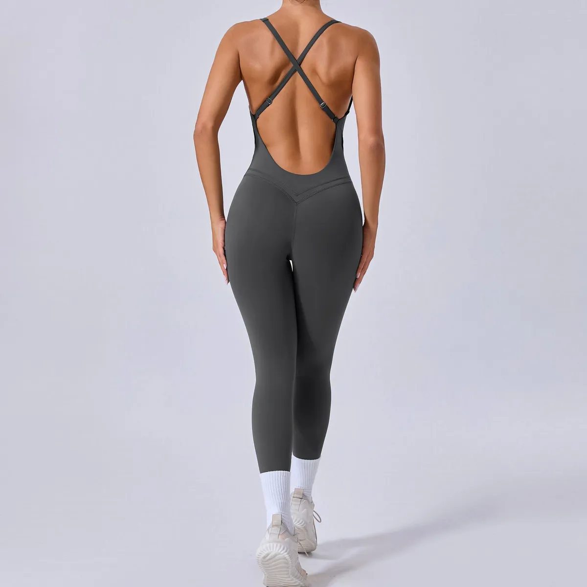 New Solid Cross-back Breathable Sports Yoga One-piece Yoga Suit Adjustable Shoulder Strap Hip Lifter 90107