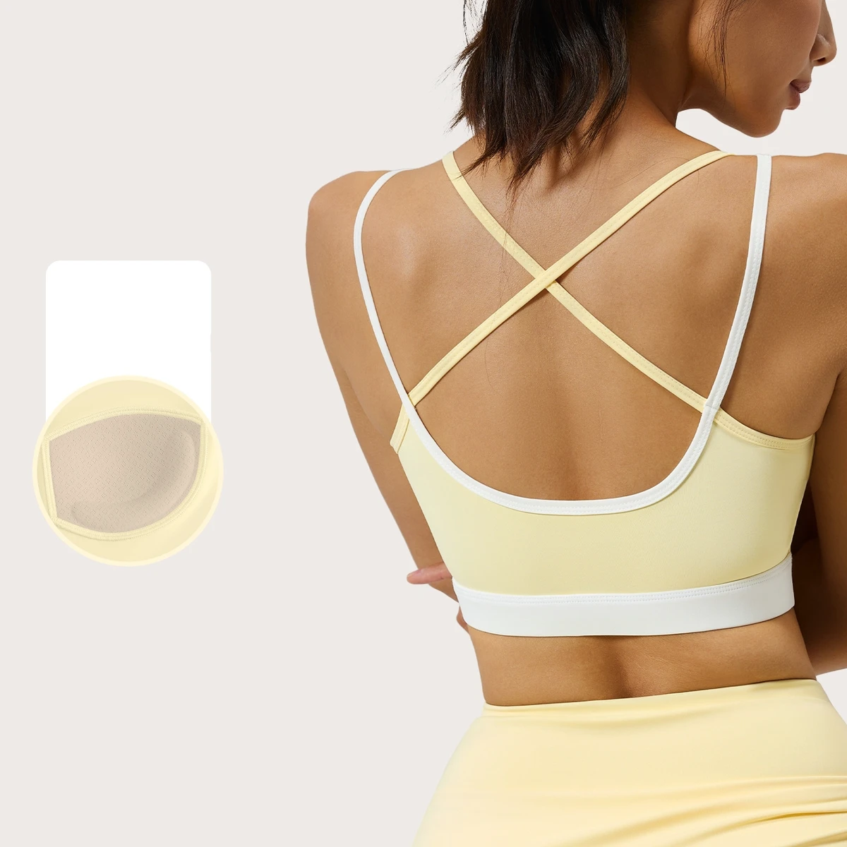 Yutuo Women's High Support Quick Dry Four-Way Stretch Front Logo Breathable U Neck Color Matching Yoga Fitness Sports Bra