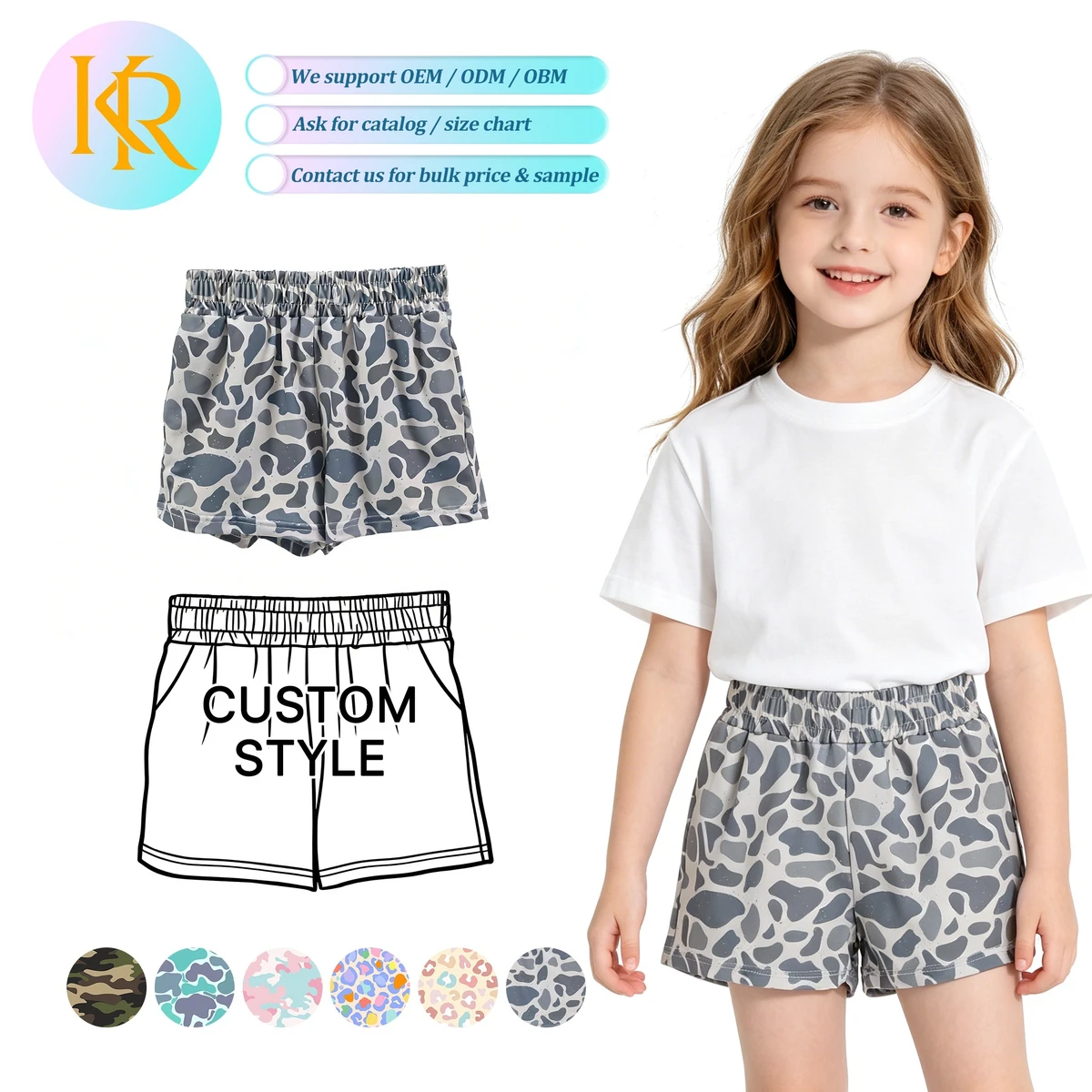 KR Toddler Girls Mid-Knee Gym Shorts Anti-Wrink High Waist Elastic Solid Casual Summer Sports Shorts