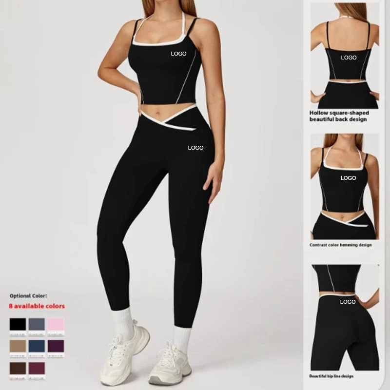Fitness Sports Short Set Beautiful Back Yoga Pants High Waist Casual Lightweight Legging Breathable V-neck Two-Piece Suit Front