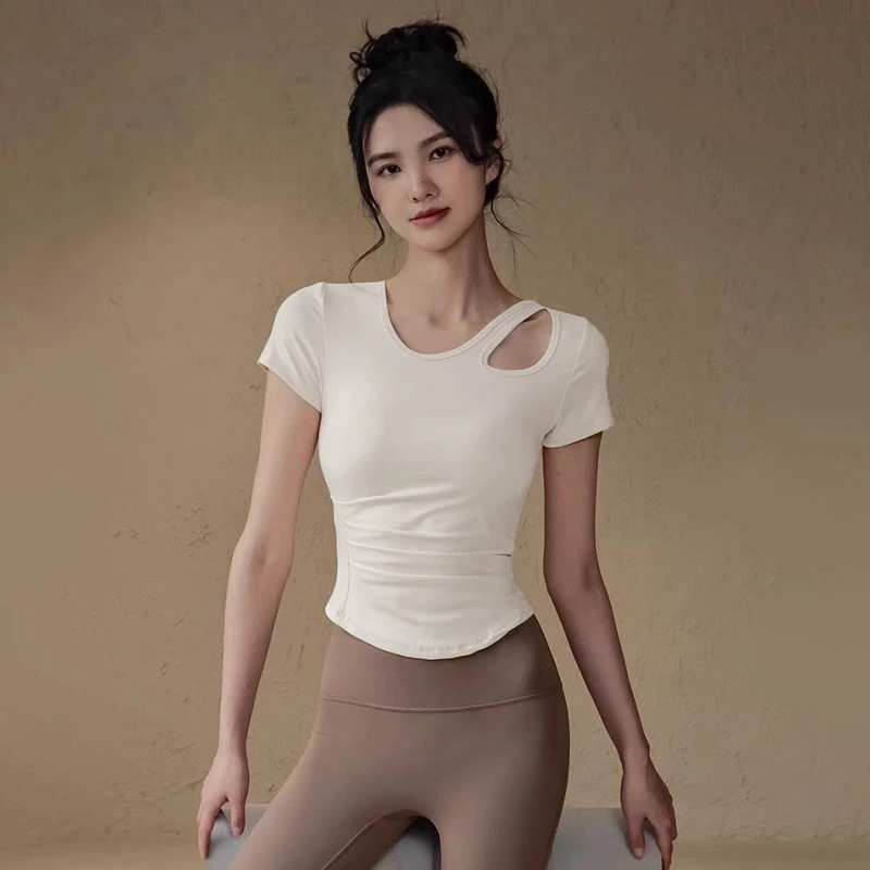 Womens Yoga Apparel Summer Pilates Workout Quick-Dry Fitness Top High-End Sports Running Set Tight-Fitting Spandex/Polyester