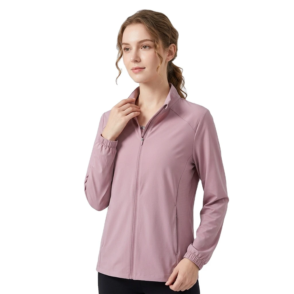 Women's Yoga Wear Custom Logo High Stretch Moisture Wicking Thumb Hole Stand Collar OEM Factory Sports Jacket