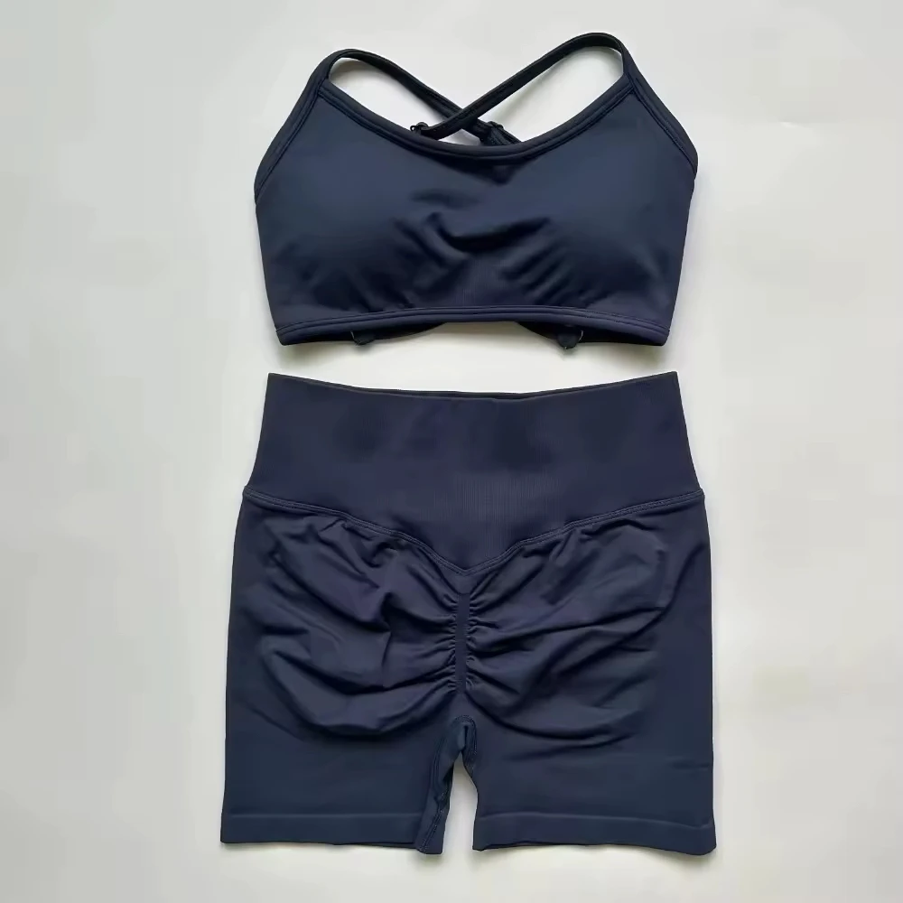 Wholesale Sportswear High Quality Women's Yoga Two-Piece Streetwear Set Solid Stylish Sleeveless Active Sports Bra Leggings
