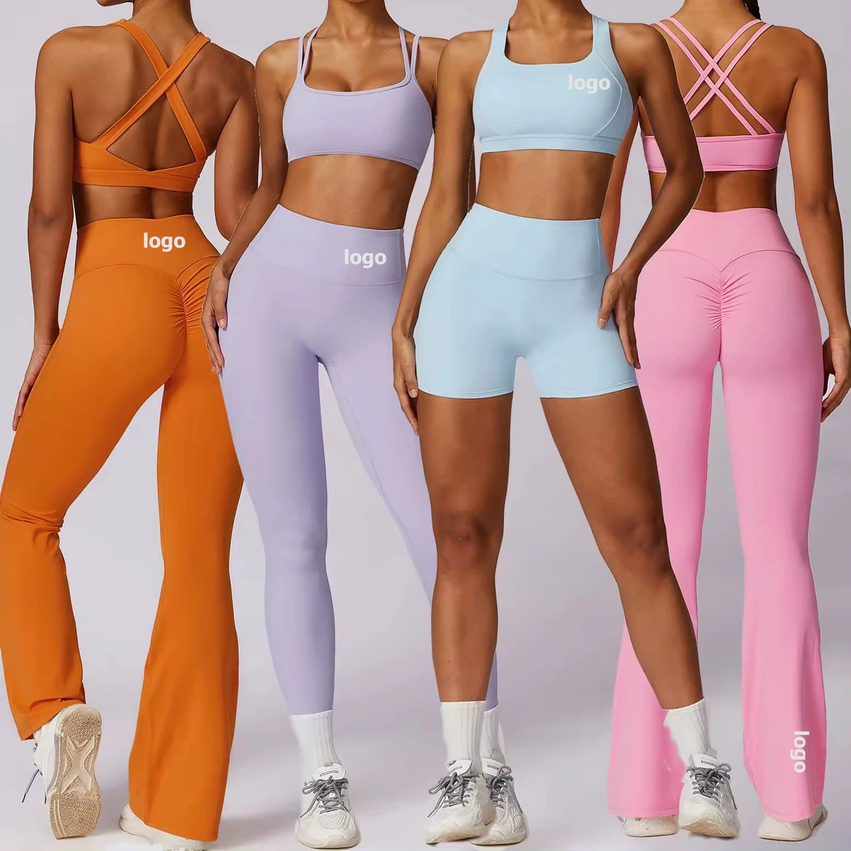 New Designs 5PCS Quick Dry Breathable Workout Suits High Stretchy Gym Fitness Set Girls Compression Comfort Leggings and Bra Set