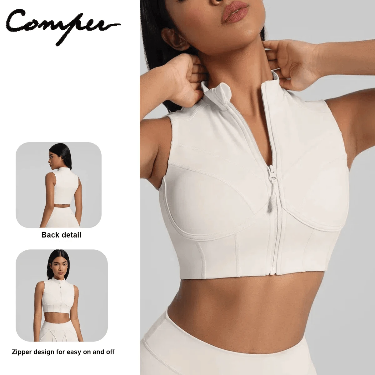 Haiyun Custom Yoga Zipper-Front Sports Bra with Padded Breathable Sleeveless Tank Top for Fitness Running Outerwear