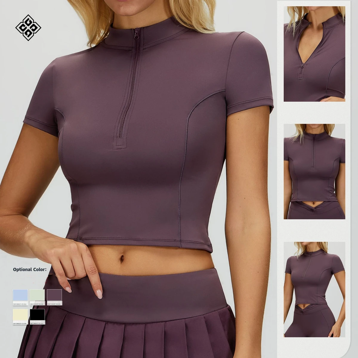 Nude Yoga Short-sleeved Stand-up Collar Zipper Tight Sports Top Outdoor Running and Fitness Short-sleeved