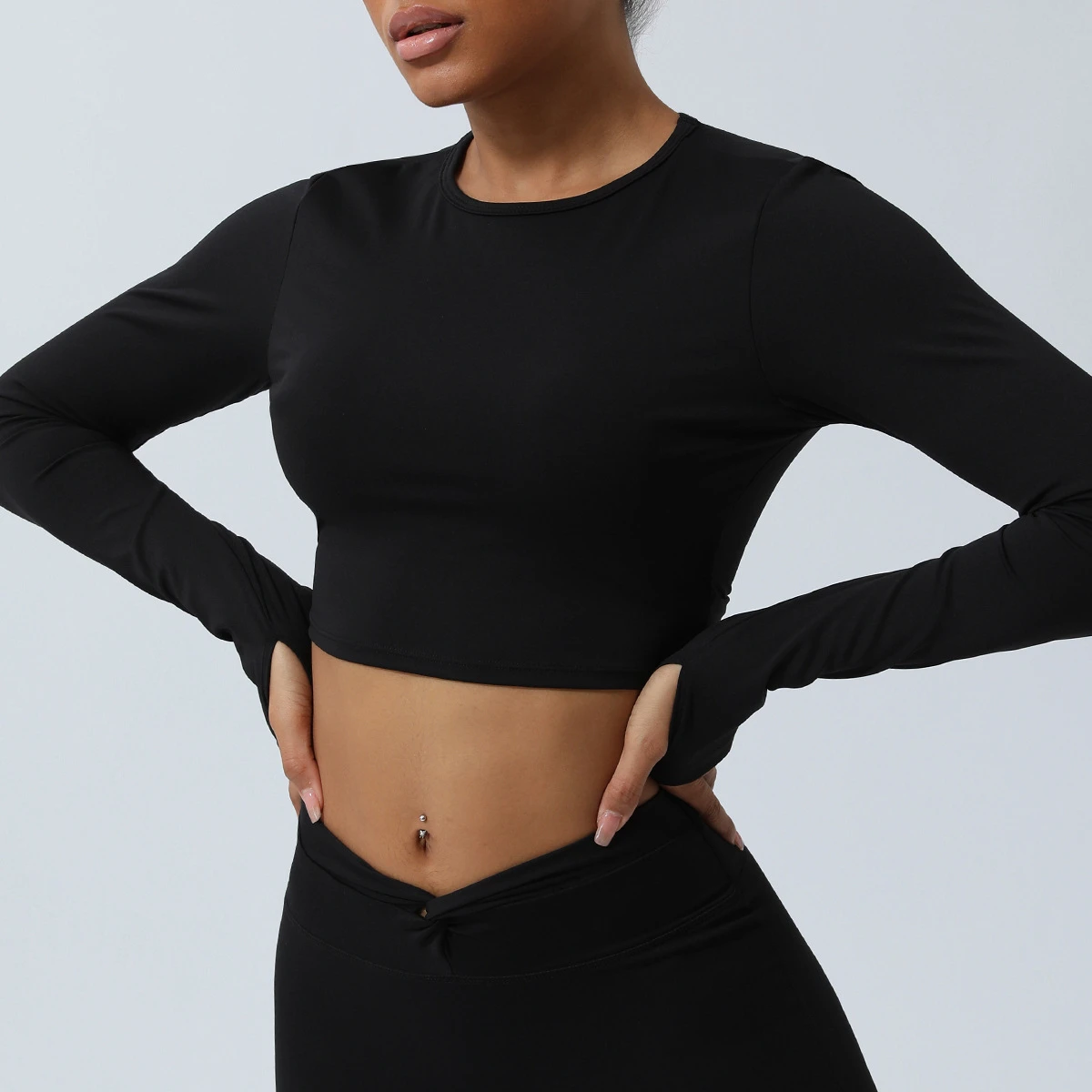 Women's Spring New Style Seamless Hollow-Out Sports Top Twisted Short Yoga Shirt Chest Pads Long-Sleeve