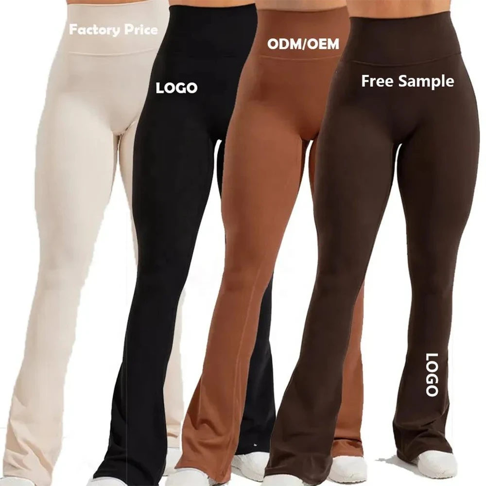 Customized Summer Knitted Push Leggings Butt Lifting Yoga Pants Solid Color Gym Fitness Women High Waist Sports Flared Leggings