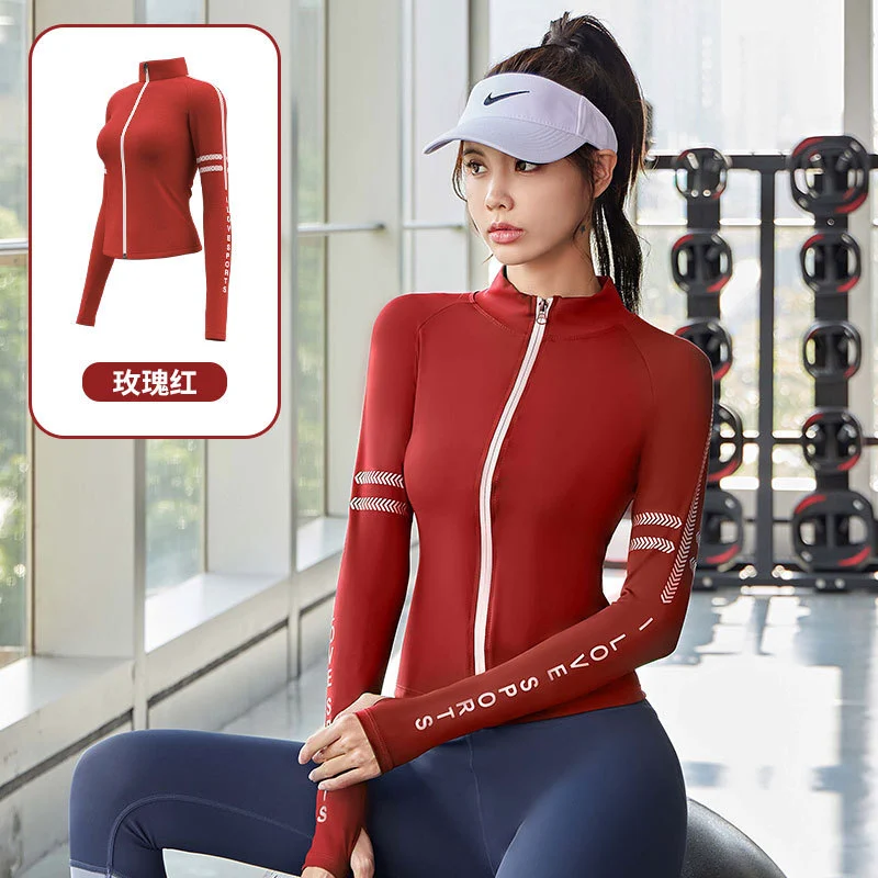 Spring and Winter Outdoor Running Fitness Sports Zipper Tight Standing Collar Long Sleeve Top Yoga Coat