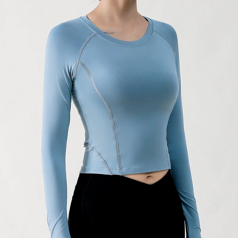 Long-sleeved Yoga Clothing Top Sports Quick Dry Breathable Eco-Friendly Stretched Fashion Women's Gym Tights Yoga Tops