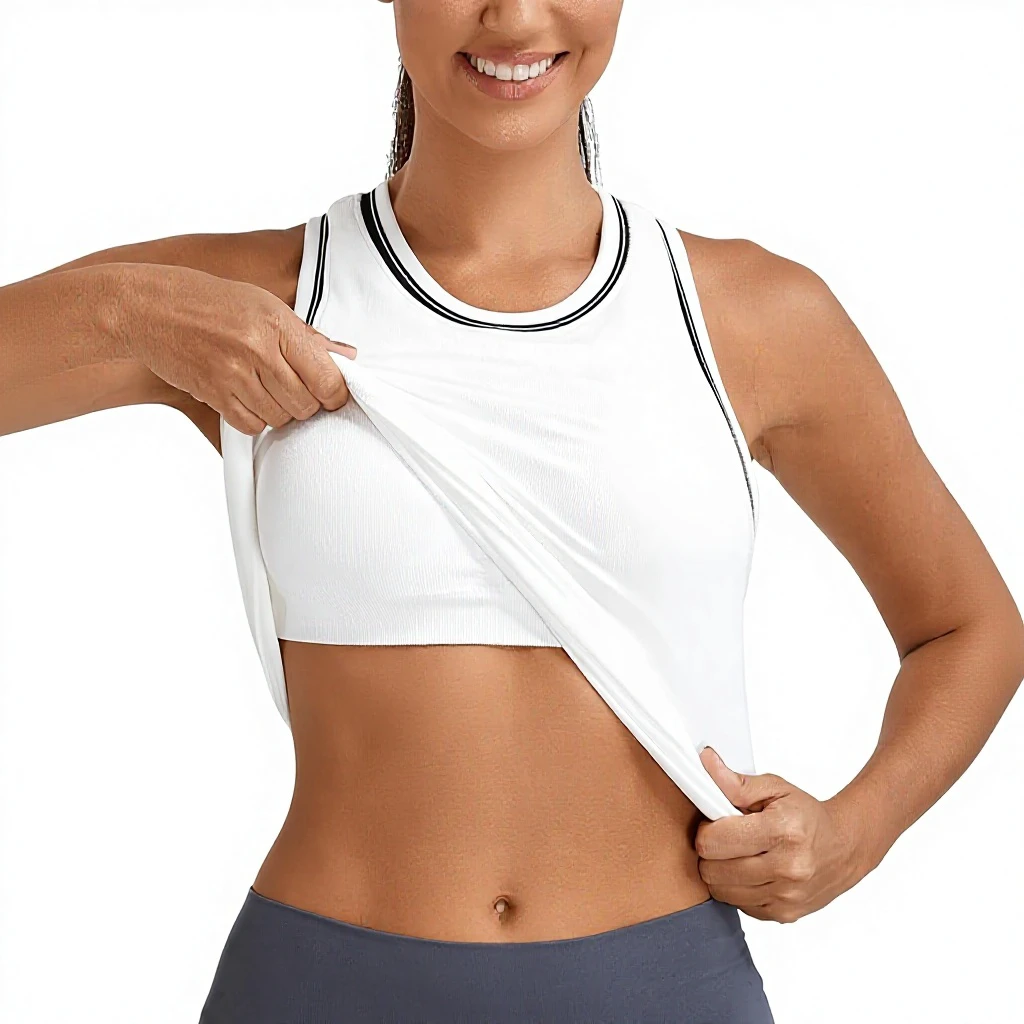 Workout Tank Tops for Women Racerback Basic Athletic Spandex/Nylon Seamless Muscle Running Yoga Tops Built-in Bra Scoop