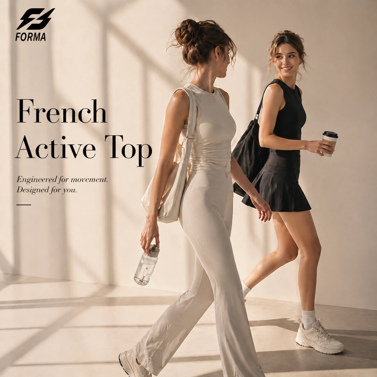 Women French Active Tank Top Sleeveless Yoga Fitness Slim Fit Stretch Knitted Front Logo Sportswear