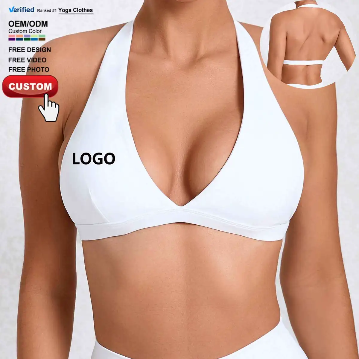 Custom Factory Women Tight Fit Quick Dry Sexy Deep V Neck Sports Yoga Bra Outdoor Running Backless Halter Fitness Underwear