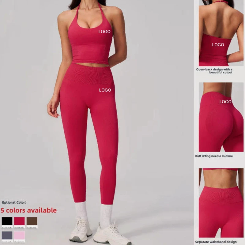 New Solid Knitted Yoga Suit for Women High-End Outdoor Running Quick-Drying Seamless Set Highly Stretchy 2-Piece Fitness Wear