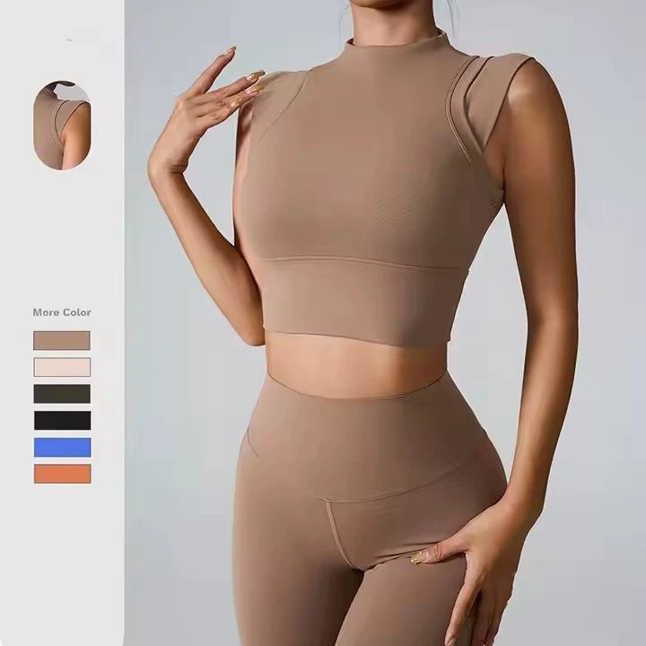 Luxury Custom Spring Summer High Elasticity Nude Feeling Tight Sports Top Shaped Yoga Clothing Gym Fitness Women T Shirt
