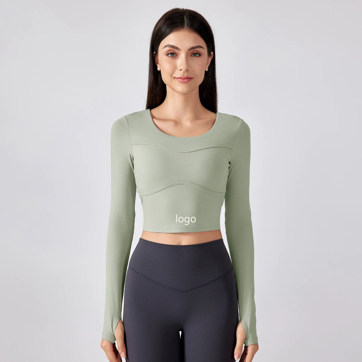 Women's Long-Sleeved Tight Yoga Shirt Quick Drying Breathable Elastic Nude Customized Logo Wholesale Fitness Active Tops