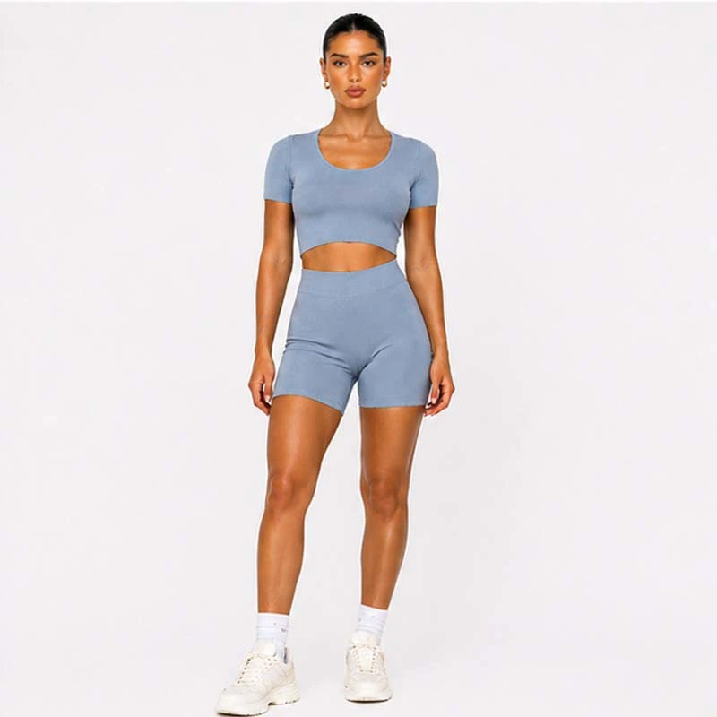 Women Sports Set Slim Fit Gym Wear Custom Logo Fitness Outfit Stretch Yoga Clothes Two Piece Training Set