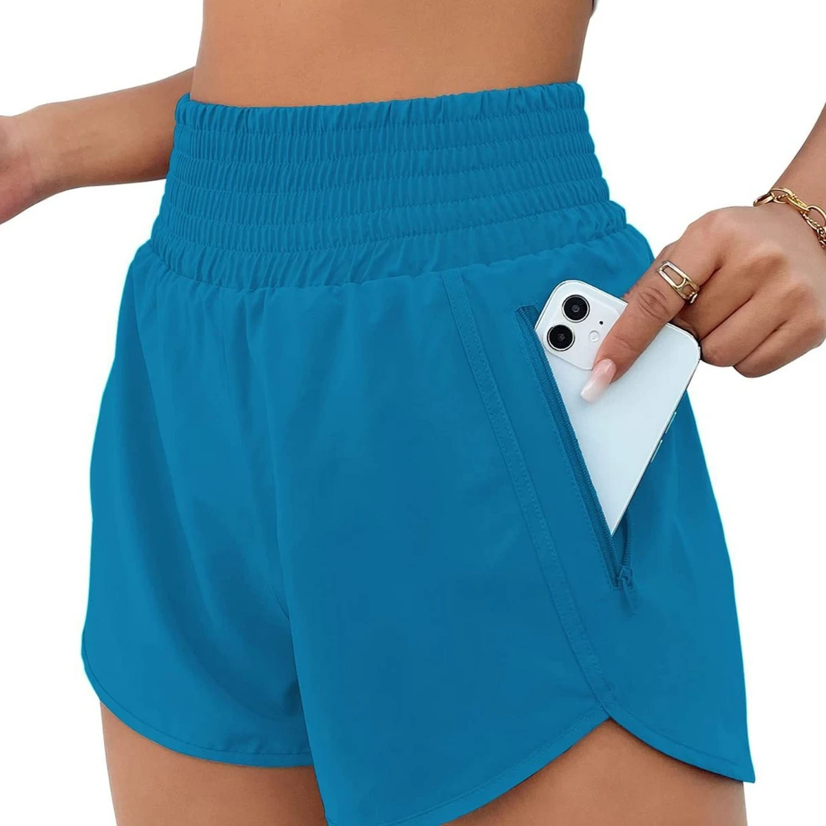 Hot Sell High Waisted Side Pocket Womens Athletic Shorts Gym Elastic Workout Shorts Women's 2 in 1 Workout Shorts Para Mujer Gym