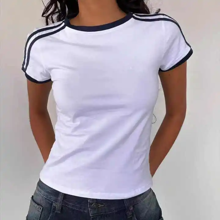 Summer Y2K Style Cropped Top for Women and Babies Slim Fit Round Neck T-Shirts with Custom Logo Eco-Friendly Hot Sale