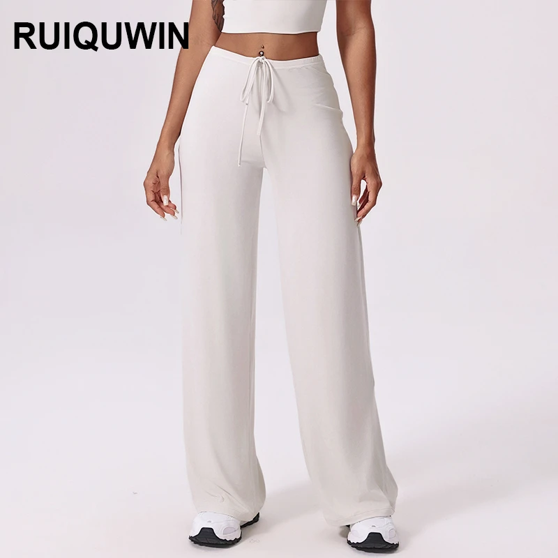 RUIQUWIN Wholesale Womens Wide Leg Sports Pants Loose Yoga Running Pants High Elastic Straight Leg Outdoor Workout Trousers