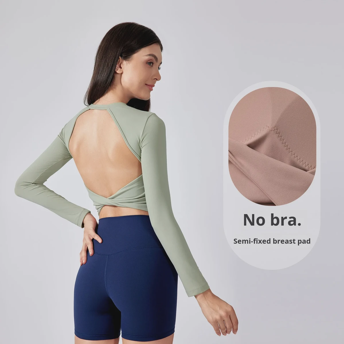 Sexy Hollow Back Yoga Sports Top Long Sleeve Breathable V-neck Skinny Fit Women Autumn Chest Pad Running Fitness Spandex/Nylon