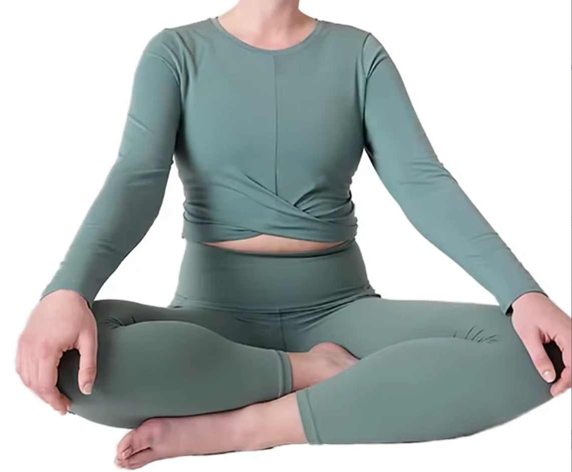 Women's Yoga 2-Piece Cross Crop Top Spandex/Polyester Active Wear Sweat-Wicking Quick Dry Four-Way Stretch Breathable Gym Top