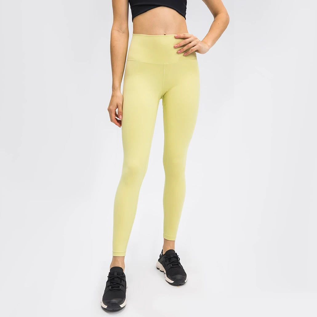 High Waisted Seamless Yoga Leggings Full Length Solid Color Women's Fitness Pants Spandex Nylon Elastic Waist