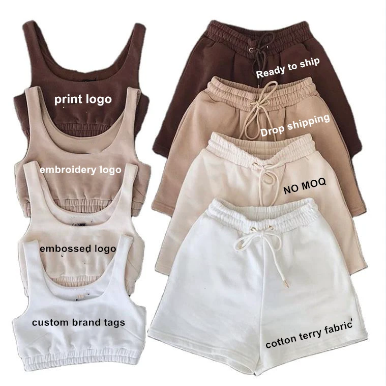 Summer Designer Sets Cute Crop Short Set Custom Lounge Wear Clothing 2 Piece Short Set Women