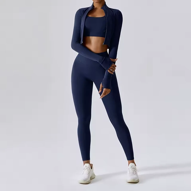 3 Piece Women's Yoga and Fitness Set with High Support Sports Bra and Tummy Control Leggings