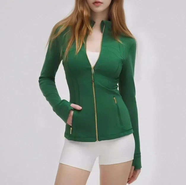 Custom Women Solid Seamless Yoga Pants Stand Collar Long Sleeve Zipper Quick Dry Breathable Gym Fitness Top Outdoor Sportswear