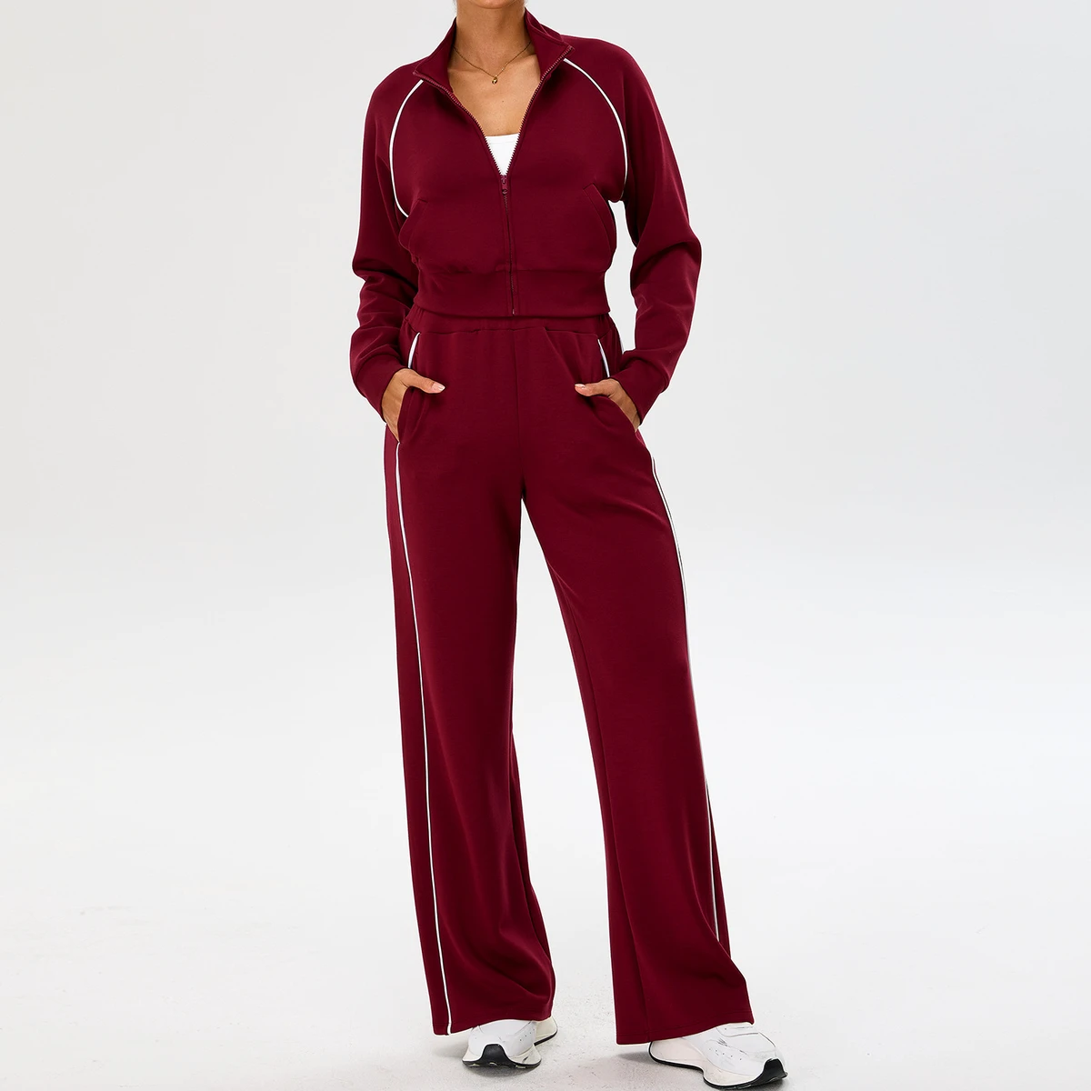 Cross-border Color-blocking Five-piece Yoga Set Women Zippered Slim-fit Fitness Wear Casual Running Quick-dry Autumn/Winter 2025