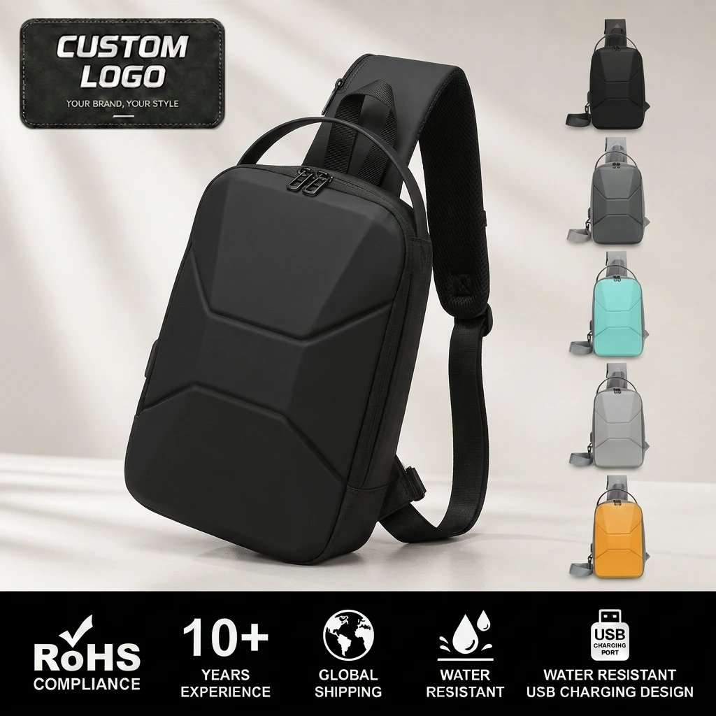 Custom Logo Hard Shell Men's Chest Bag with TSA Lock Anti-theft Waterproof Sling Bag USB Charging Crossbody Bag for Wholesale