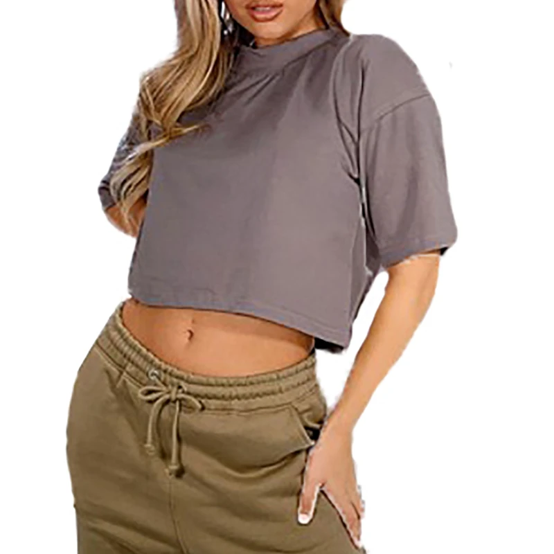 Summer Crop T Shirt Women Solid Short Sleeve O Neck Shirt Women Crop Top Sexy Cotton Made Women Crop Top T Shirt for casual wear