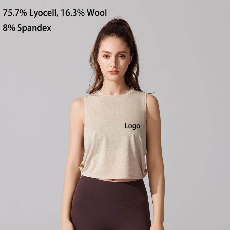 Latest Design Wool Fabric Loose Fit Crop tank Top Leisure Sleeveless Shirt Yoga Fitness Outfit Back Slit Breathable Yoga Tops