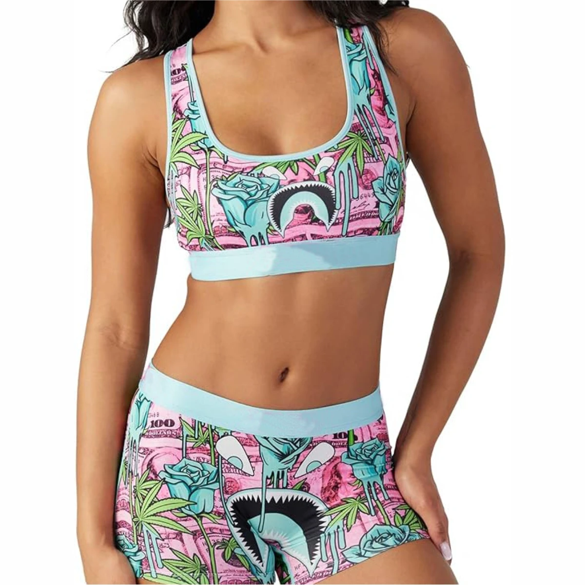 Women's Strapless Sports Bra Shorts Yoga Set Breathable Eco-Friendly Lightweight Anti-Bacterial Quick Dry Four-Way Stretch Smart