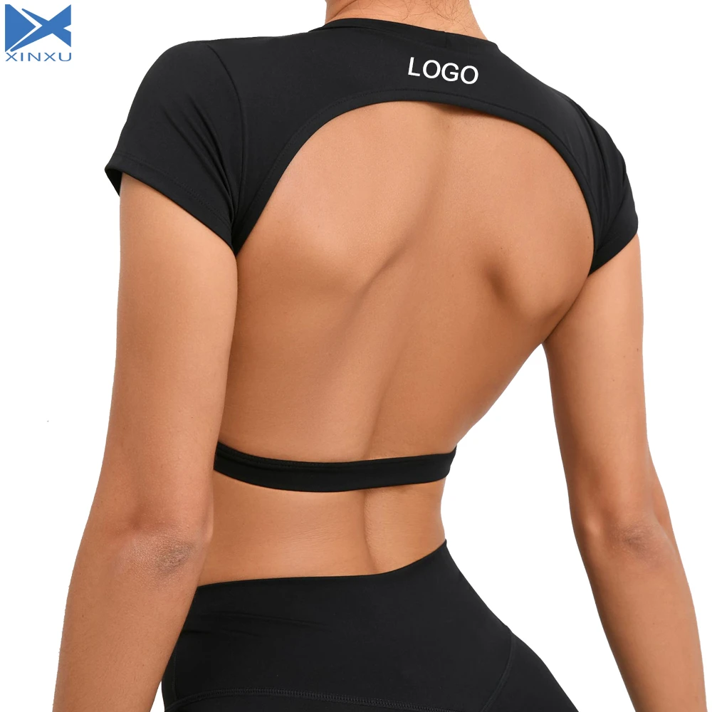 XINXU Women's Yoga Wear Tight Fit Breathable Sports Outdoor Running Sexy Open Back Fitness Gym Top