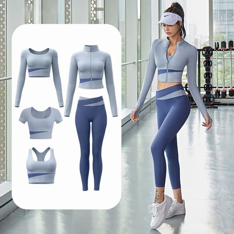 Women Activewear Leggings 5 Piece Sets Plus Size Quick Dry Running High Waist Slimming Nude Sexy Workout Fitness Yoga Gym Suit
