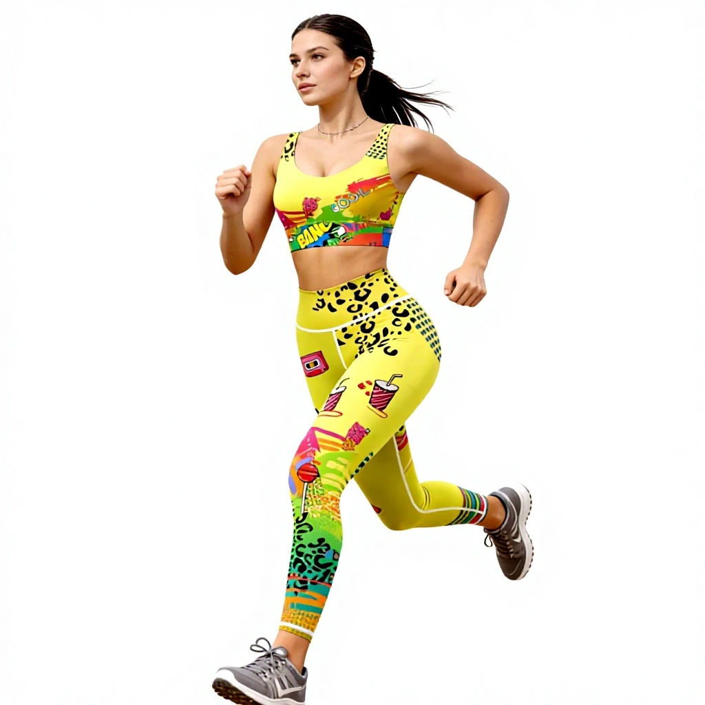 Women's Printed High-Elastic Sports Bra and Fitness Suit, Tight Two-Piece Set for Running, New Fashion Printed Yoga Wear