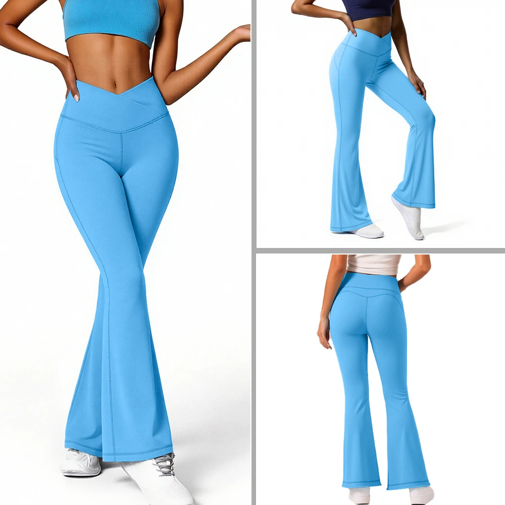 Women's V-Shaped Waist Flared Yoga Pants Four-Way Stretch Breathable Sweat-Wicking Lightweight Workout Pants Low MOQ