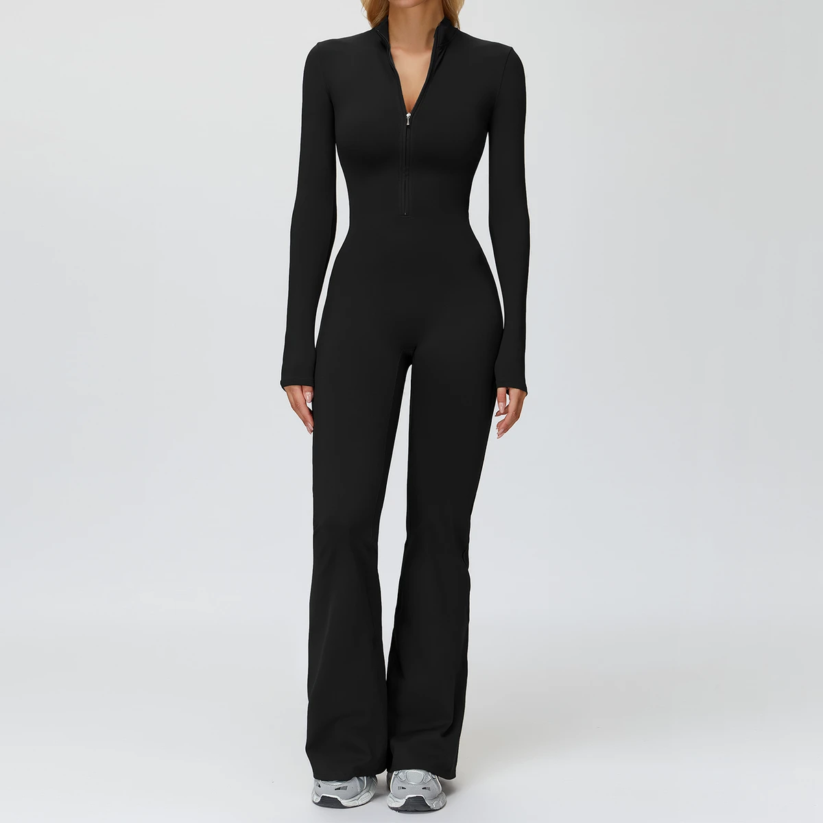 Wholesale Custom Logo Autumn And Winter Jumpsuit One-piece Stand Collar Warm Yoga Jumpsuit Wide Leg Running Fitness Suit