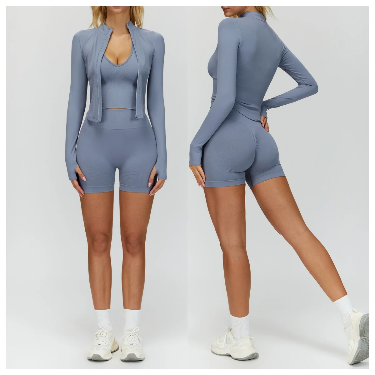 Women's Yoga Training 3-Piece Set-Spandex/Nylon Quick-Dry Breathable Active Stretch Sports Wear for Outdoor Fitness